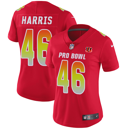 Nike Bengals #46 Clark Harris Red Women's Stitched NFL Limited AFC 2018 Pro Bowl Jersey - Click Image to Close